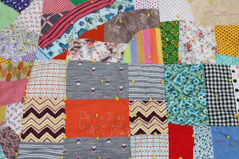 photo of 60s vintage crazy quilt patchwork friendship quilt, bright colors print cotton fabrics #13