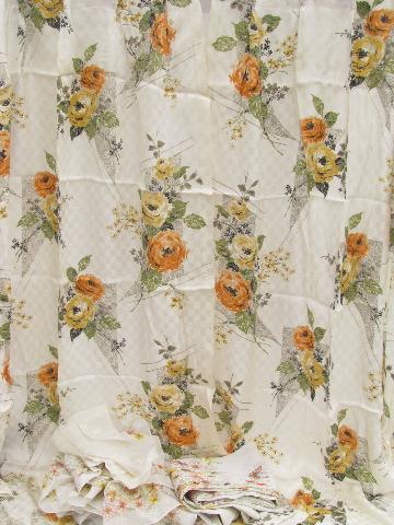 photo of 60s vintage curtains, butterfly ruffle sheers & orange roses drapes #1