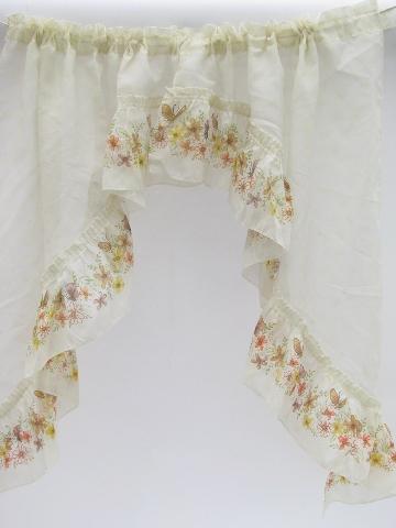 photo of 60s vintage curtains, butterfly ruffle sheers & orange roses drapes #4