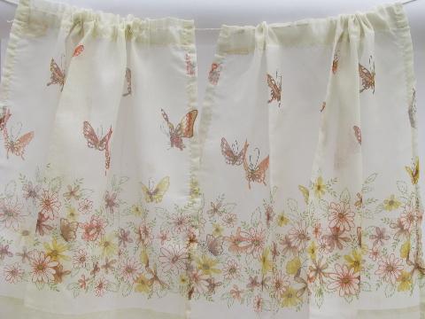 photo of 60s vintage curtains, butterfly ruffle sheers & orange roses drapes #5