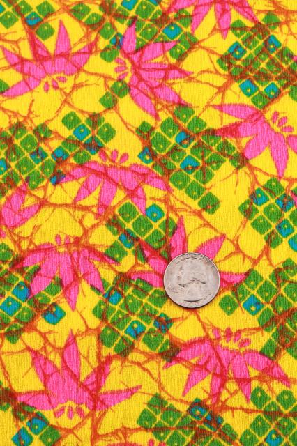 photo of 60s vintage fabric, Lilly style tropical flowers in shocking pink, green, bright yellow #1