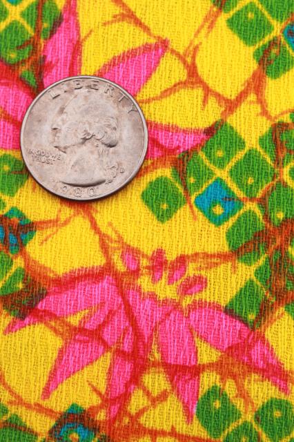 photo of 60s vintage fabric, Lilly style tropical flowers in shocking pink, green, bright yellow #3