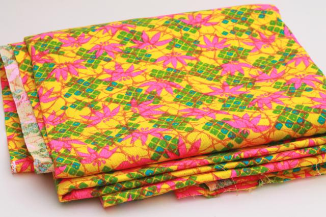 photo of 60s vintage fabric, Lilly style tropical flowers in shocking pink, green, bright yellow #5