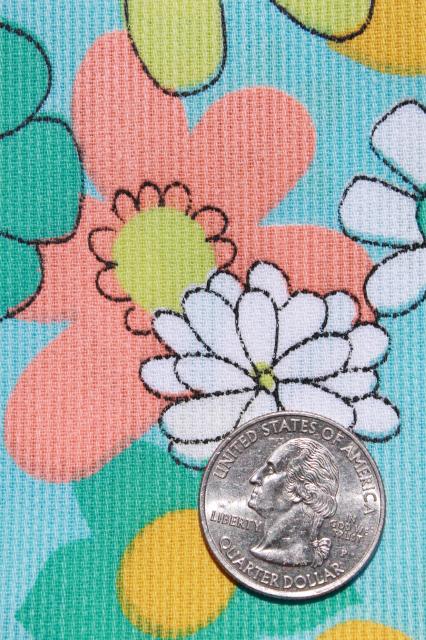 photo of 60s vintage fabric, flower power daisy flowered print in retro mod colors #2