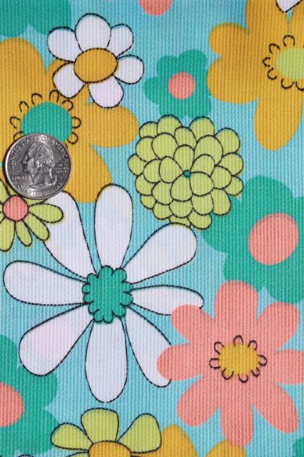 photo of 60s vintage fabric, flower power daisy flowered print in retro mod colors #3