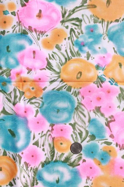 photo of 60s vintage fabric, flowers on flowers, cotton damask w/ day-glo neon print #1