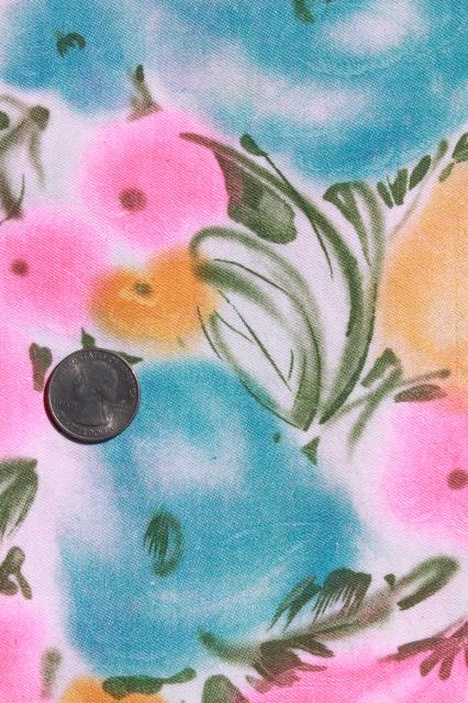 photo of 60s vintage fabric, flowers on flowers, cotton damask w/ day-glo neon print #2