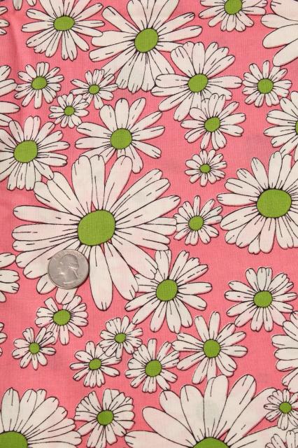 photo of 60s vintage fabric, pink & white daisies print cotton flower power daisy print #1