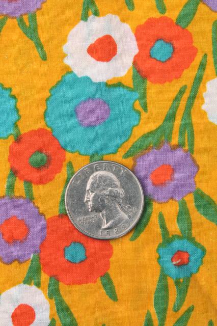 photo of 60s vintage fabric, retro flowered print cotton w/ flowers on mustard gold #2