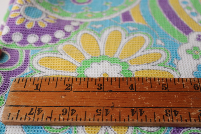 photo of 60s vintage fabric, soft waffle weave cotton w/ mod print paisley swirl flowers #5