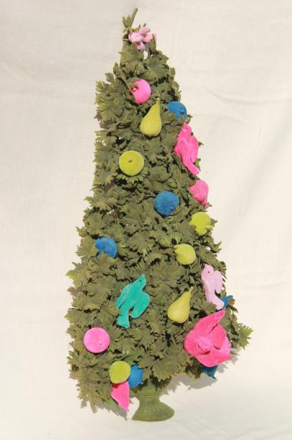 photo of 60s vintage flocked Christmas tree door decoration, pink & aqua birds retro kitsch #6