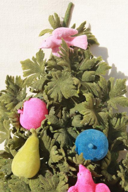 photo of 60s vintage flocked Christmas tree door decoration, pink & aqua birds retro kitsch #7