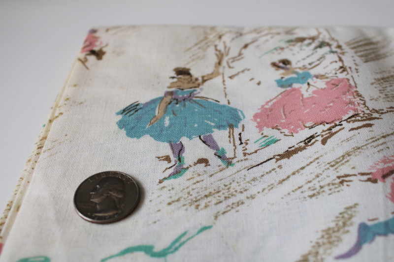 photo of 60s vintage french provincial impressionist print ballet dancers on linen weave cotton fabric #6