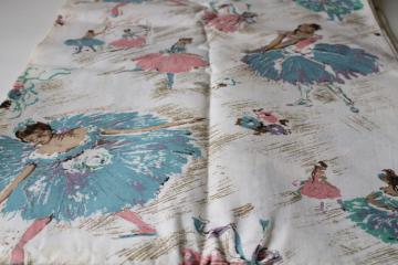 catalog photo of 60s vintage french provincial impressionist print ballet dancers on linen weave cotton fabric