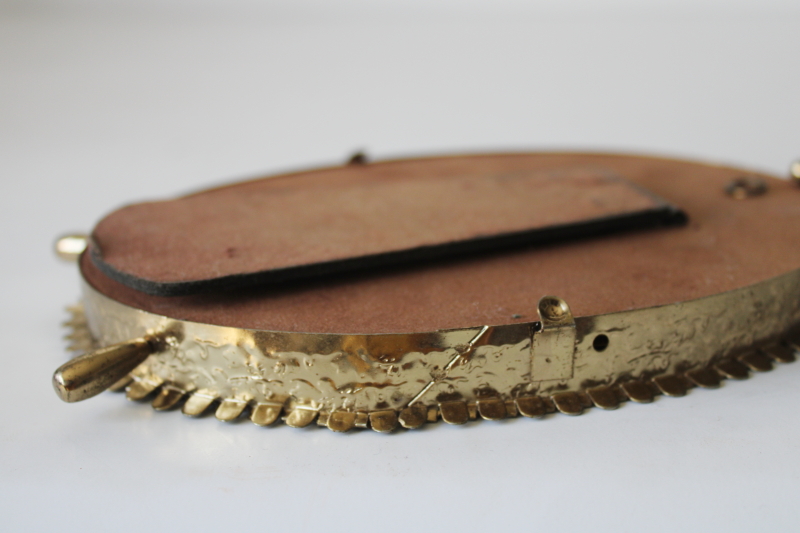 photo of 60s vintage gold metal oval picture frame, fancy photo frame w/ easel stand #4