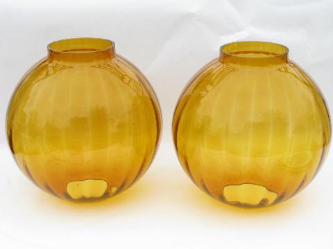 photo of 60s vintage hand blown glass lamp globes, mod round shape, amber color #1