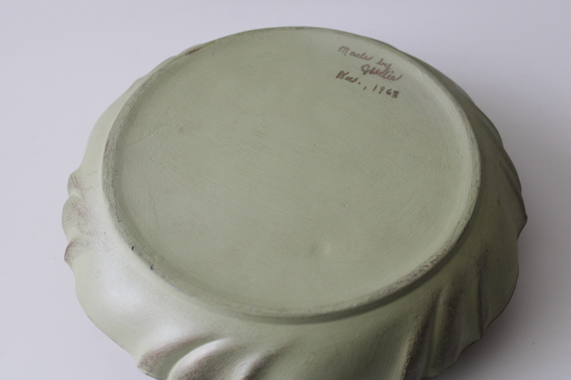 photo of 60s vintage handmade ceramic ashtray or round box w/ mod glaze green & blue #4