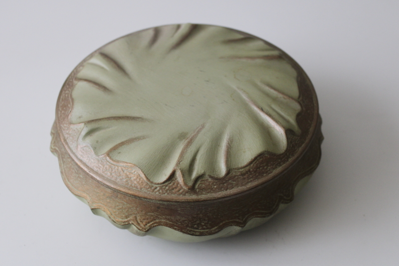 photo of 60s vintage handmade ceramic ashtray or round box w/ mod glaze green & blue #6