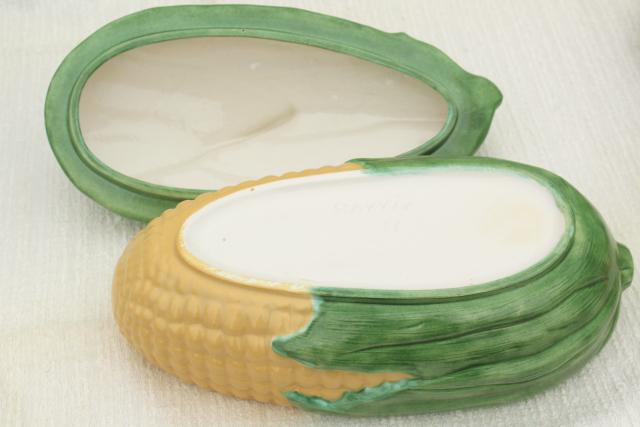 60s vintage handmade ceramic corn dish, cornware covered bowl for sweet ...