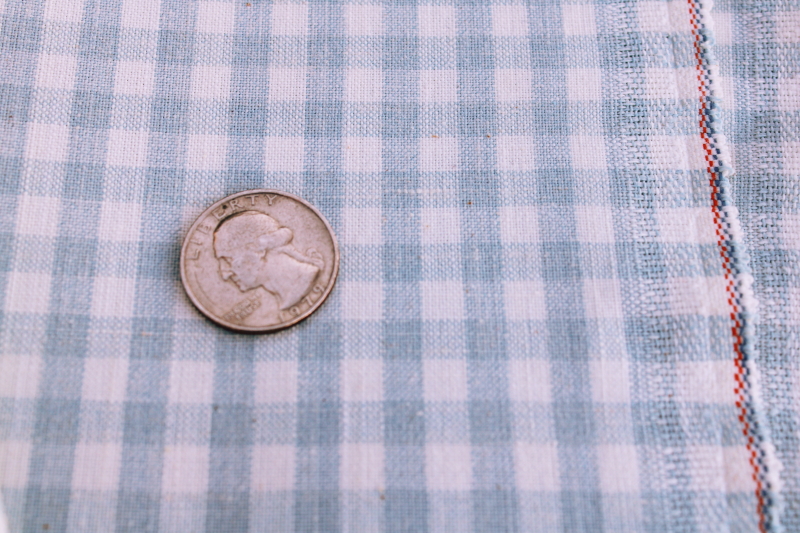 photo of 60s vintage heavy cotton canvas fabric woven checked gingham pale blue & ivory white #2