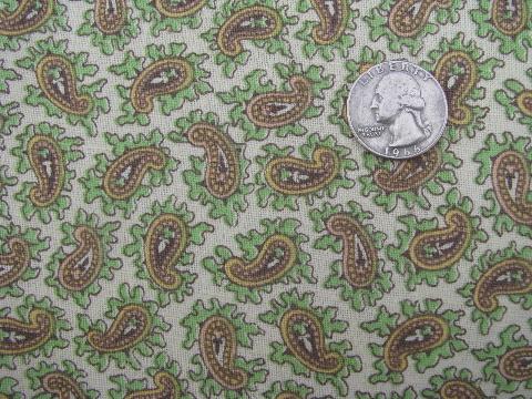 photo of 60s vintage hippie style paisley print cotton fabric, green earth tones #1