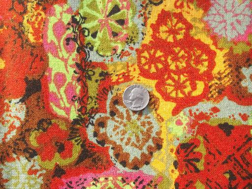 photo of 60s vintage home decor fabric lot, retro flowers mod print cotton decorator fabrics #2