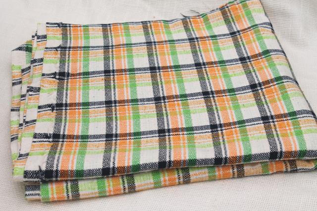 photo of 60s vintage linen weave summer suiting fabric lot, preppy colors checked plaids #3