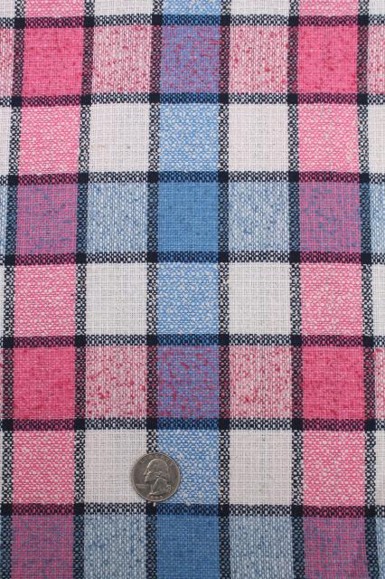 photo of 60s vintage linen weave summer suiting fabric lot, preppy colors checked plaids #10