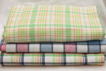 catalog photo of 60s vintage linen weave summer suiting fabric lot, preppy colors checked plaids