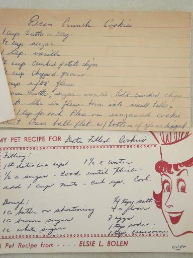 photo of 60s vintage metal Recipes box & lot of hand written & typed recipe cards #6