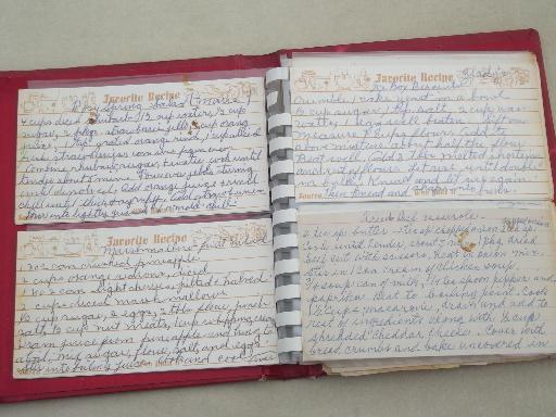 photo of 60s vintage metal Recipes box & lot of hand written & typed recipe cards #10
