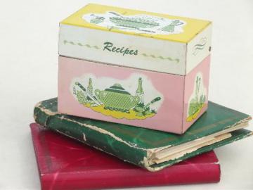 catalog photo of 60s vintage metal Recipes box & lot of hand written & typed recipe cards