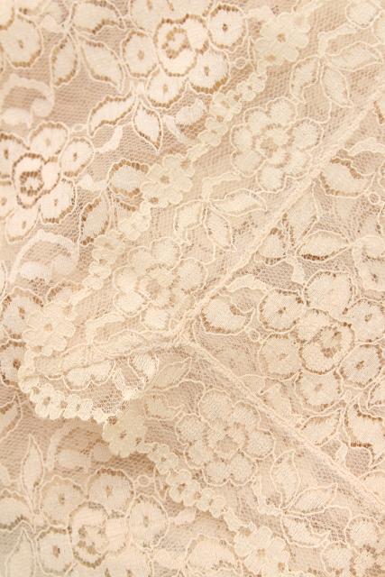 photo of 60s vintage nylon lace cloth, banquet size tablecloth, deep ivory or ecru lace #2