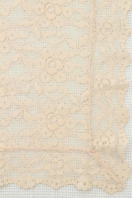 photo of 60s vintage nylon lace cloth, banquet size tablecloth, deep ivory or ecru lace #4