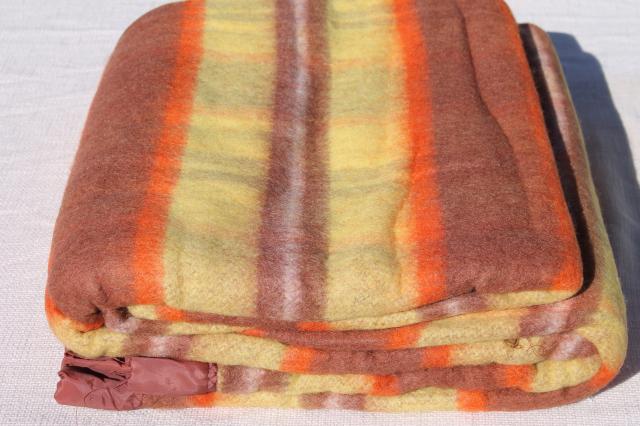 photo of 60s vintage plaid rayon / nylon camp blanket in fall colors, unused w/ Penney's label #4