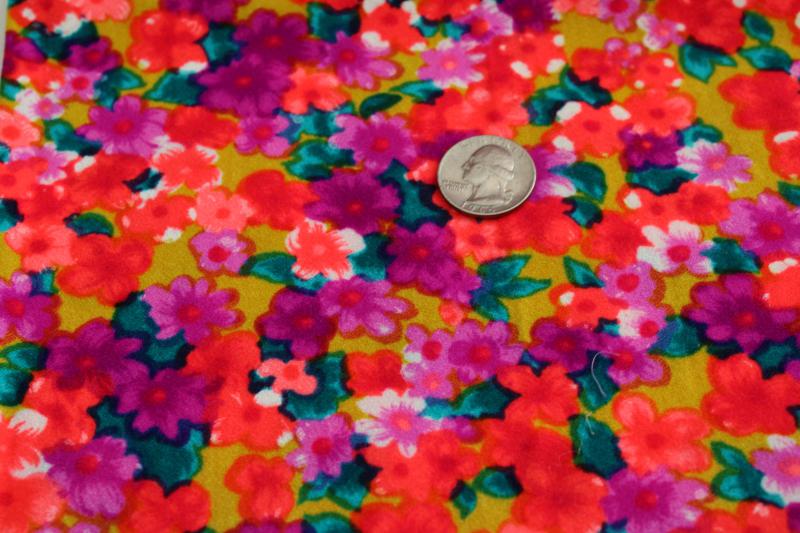 photo of 60s vintage poly challis fabric, flower power girly floral psychedelic colors #1
