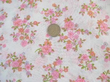 catalog photo of 60s vintage poly/cotton blend fabric, retro flowers floral print in pink / coral