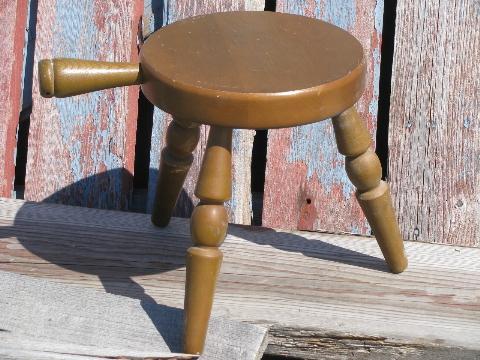 photo of 60s vintage primitive wood 3 legged milking stool or country plant stand #1