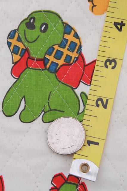 photo of 60s vintage quilted cotton fabric remnant, calico animals novelty children's print #3