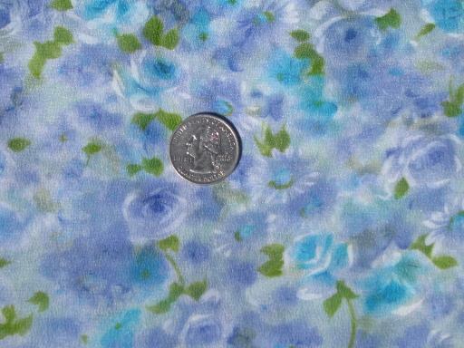 photo of 60s vintage sheer nylon or poly fabric, soft floral print in blues #1