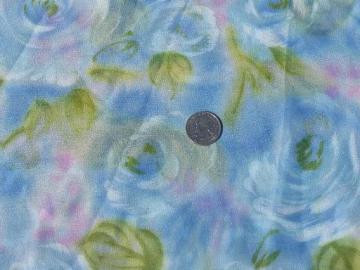 catalog photo of 60s vintage sheer nylon or poly fabric, soft floral print in blues