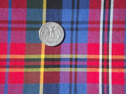 photo of 60s vintage shirting fabric, red tartan plaid cotton or cotton blend #1