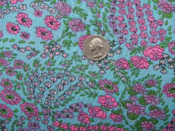 catalog photo of 60s vintage silky tricot knit fabric, retro hot pink flowers print