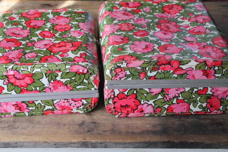 photo of 60s vintage small suitcases retro pink flowers print, nesting storage boxes #11