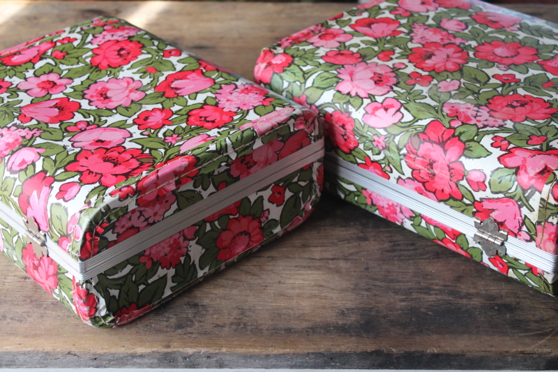 photo of 60s vintage small suitcases retro pink flowers print, nesting storage boxes #12