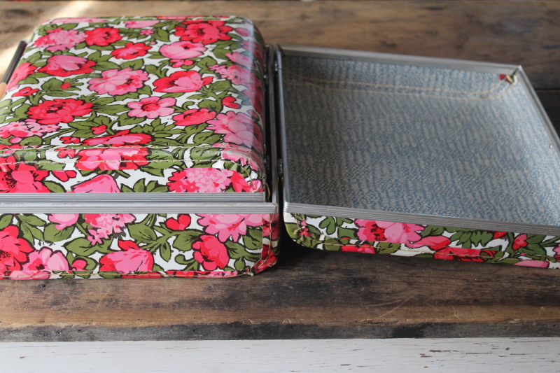 photo of 60s vintage small suitcases retro pink flowers print, nesting storage boxes #15