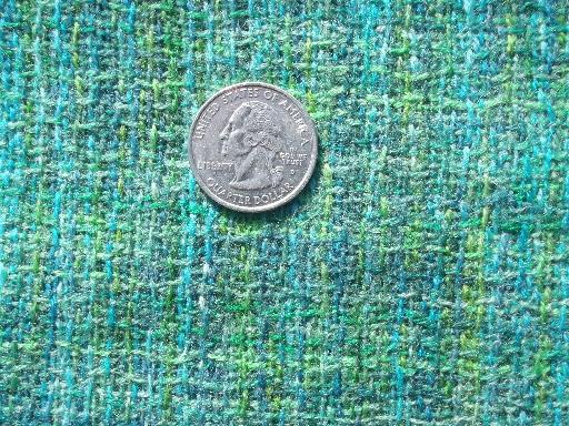 photo of 60s vintage tweed fabric, Italian mohair / wool bright green and blue suiting #1