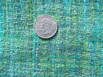 catalog photo of 60s vintage tweed fabric, Italian mohair / wool bright green and blue suiting