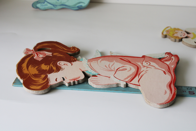 photo of 60s vintage wall hanging plaques boy & girl saying their prayers, guardian angel retro art illustrations #4