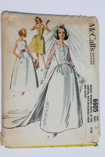 photo of 60s vintage wedding dress pattern, McCall's sewing pattern for gown w/ detachable train #1